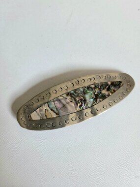 Alpaca Silver and Abalone Shell Hair Barrette Clip